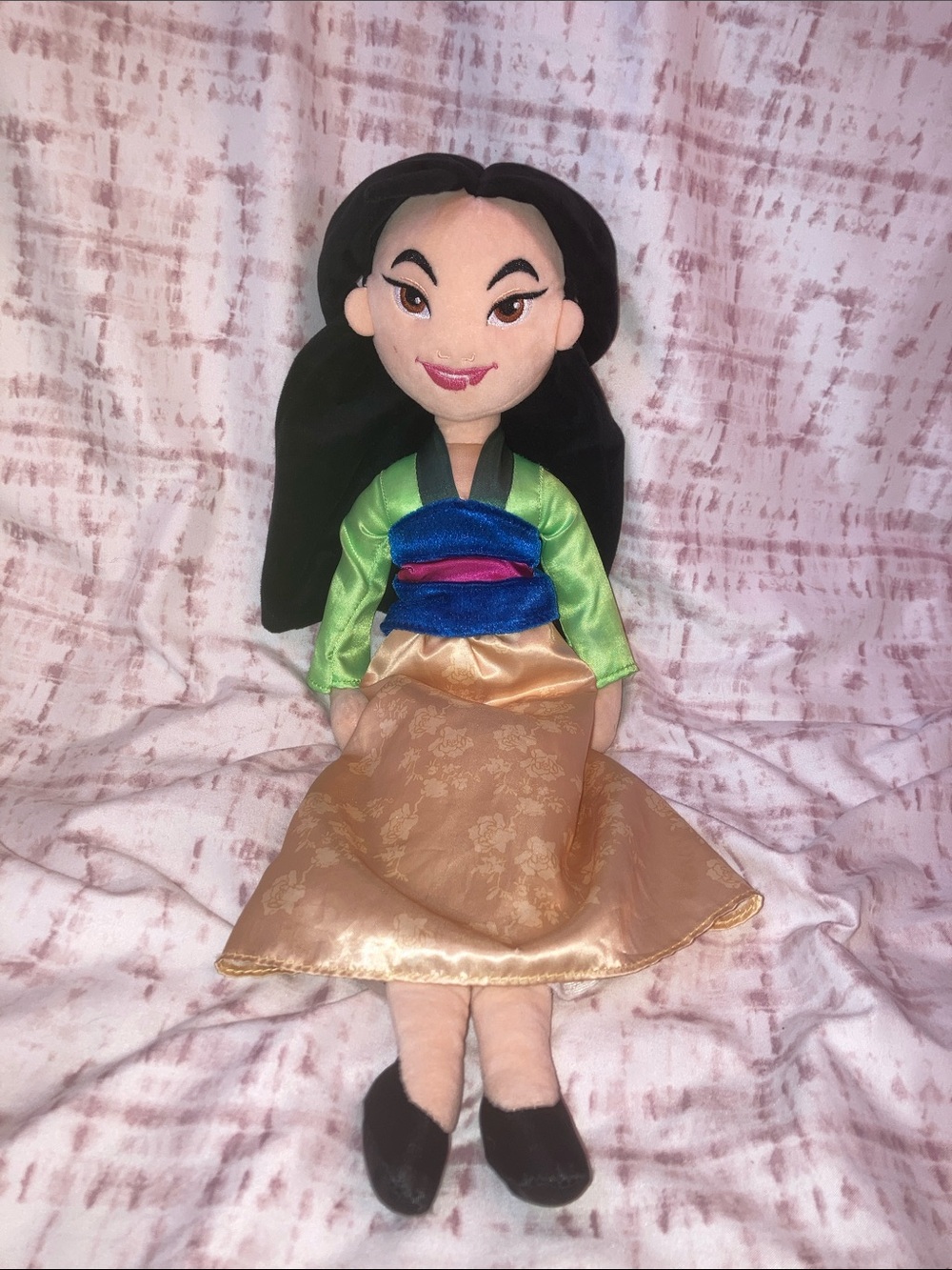 Disney Store Mulan Princess Plush Doll 18" Green Blue Satin Dress